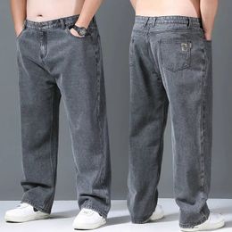 Straight Baggy Jeans Trousers Men Casual Wide Leg Classic Durable Work Wear Grey Denim Pants Big size Clothes Male 240309