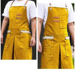 Canvas Denim Apron Yellow Kitchen Accessories Cafe Pinafore House Cleaning Baking Work for Hairdressers Flower Shop 240227