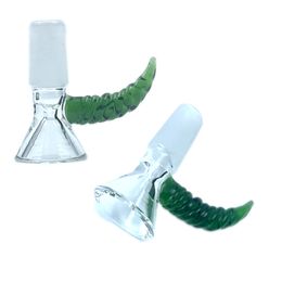 Glass Colourful Ox Horn Handle Smoking 14MM 18MM Male Joint Dry Herb Tobacco Philtre Funnel Bowl Oil Rigs Portable Waterpipe Bong DownStem Cigarette Holder
