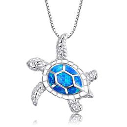 New Fashion Cute Silver Filled Blue Opal Sea Turtle Pendant Necklace For Women Female Animal Wedding Ocean Beach Jewelry Gift2114