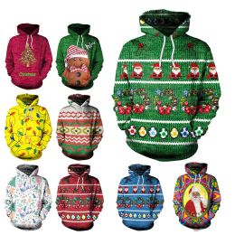 Sweaters Green Christmas Ugly Sweaters Man Women 3D Santa Claus Funny Cute Print Jumper Tops Xmas Ugly Sweaters Hooded Unisex Sweatshirts