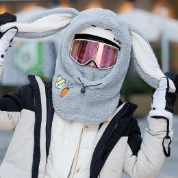 Poles New Ski Helmet Set Cartoon Cute Adult Children's Hat Neck Cute Rabbit Ear Protection Warm One Piece Outdoor Riding Helmet Hat