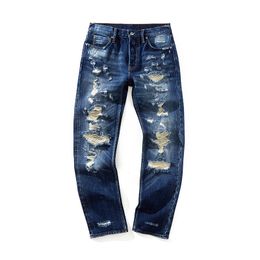 Crafted water washed distressed narrow denim jeans for men's Japanese retro fashion