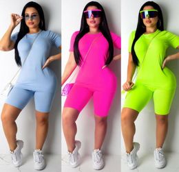 Women039s Tracksuits Brand Women Casual Solid Colour Sports Suit Female Crop Top Shorts Outfit Fitness Workout Clothes Tracksuit7536771