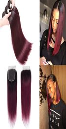 New Arrive Peruvian Burgundy Hair Weave With Closure Straight Two Tone Ombre 1B 99J Wine Red Human Hair Bundles And Lace Closures6817854