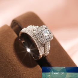 Quality Full Diamond Micro-Inlaid Couple Princess Square Diamond Ring Set European and American Fashion Luxury Engagement Ring for Women