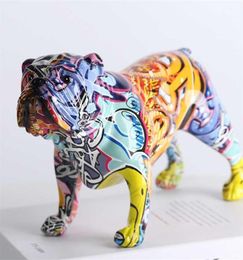 creative Colourful English bulldog figurines Modern Graffiti art home decorations Room Bookshelf TV Cabinet decor animal Ornament 23409600
