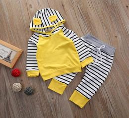 New Fashion 2PCS Casual Baby Unisex Clothes Set Newborn Infant Baby Boy Girl Hooded Long Sleeve Sweatshirt Striped Pants Outfits313139803