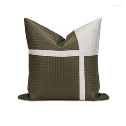 Cushion/Decorative Pillow Er 45X45Cm Brown Geometric Leather Pillows Decorative Cottonwork S For Living Room Sofa Drop Delivery Home Dhhtx