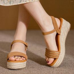 Sandals Rope Straw Strappy With Golden Chain Wear-Resistance Non-Slip Shoes For Shopping Dating