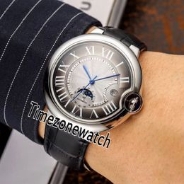 New WJBB0027 Moon Phase Automatic Mens Watch Rose Gold Gray White Texture Dial Big Roman Markers Black Leather Watches Timezonewat255q