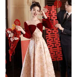 Ethnic Clothing Bridal Toast Clothes Autumn Winter Wedding Party Dress Ladies Elegant Temperament Prom Dresses Long Sleeved Square Neck