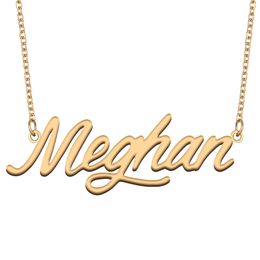 Meghan Name Necklace Pendant for Women Girls Birthday Gift Custom Nameplate Kids Best Friends Jewelry 18k Gold Plated Stainless Steel