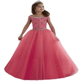 Girls Pageant Dresses Off The shoulder Long Princess Birthday Ball Gowns Kids Prom Dress 2020 Tulle2765