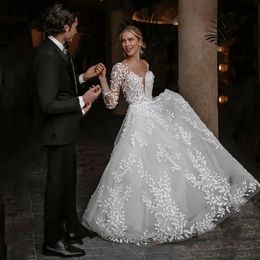 Senza schiena una linea sexy abiti da sposa lunghezza lunghezza di campo in pizzo appliques a maniche lunghe boho da sposa 2024 estate da spiaggia di salda