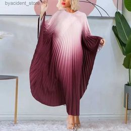 Urban Sexy Dresses Plus Size Tie Dye Loose Elegant Dress Female Batwing Pleated Prom Women Long Robe 2023 Autumn Fashion Large Size One Piece Dress L240309