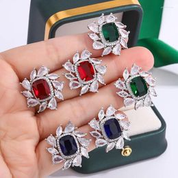 Stud Earrings Beautiful For Women Fashion Shiny Square Colour Zircon Jewellery Floral Party Crystal