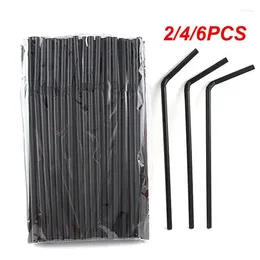 Disposable Cups Straws 2/4/6PCS Black Plastic Drinking Rietjes 21cm Long Flexible Cocktail Straw For Kitchen Beverage Accessories