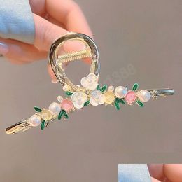 Clamps Handmade Flower Alloy Grab Clip Female Metal Elegant Hair Claw Ponytail Clips Woman Accessories Drop Delivery Jewellery Hairjewe Dh2Wt