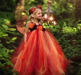 Girls Orange Butterfly Tutu Dress Kids Crochet Tulle Dress Ball Gown with Wing Children Halloween Party Cosplay Costume Dresses 217881573