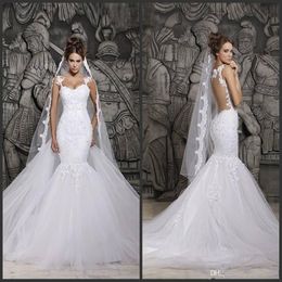 Berta Lace Wedding Dresses Sexy Illusion Back with Detachable Train Ivory Tulle Mermaid Spring Berta Bridal Gowns Custom Made272d