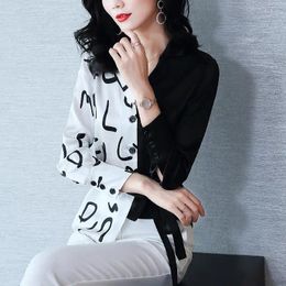 Women's Blouses 2024 Spring Summer Simple Commuter Top Fashion Button Trendy Splicing Lace Up Long Sleeve Elegant Versatile Shirt