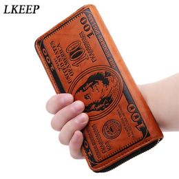 2021 Men Vintage Long Wallet PU Leather Dollar Pattern Designer Men's Wallets Casual Holder Purse Wallet229z