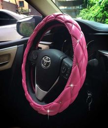AuMoHall Car Steering Wheel Cover for Men Girls Gift Shinny Crystal BlackPinkRed PU Leather Car Accessories 38cm 15quot Univer7765247