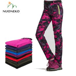 Capris NUONEKO New Women Men Fleece Warm Hiking Pants Outdoor Sport Camping Fishing Skiing Trekking Waterproof Windproof Trousers PM24