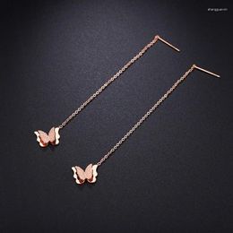 Dangle Earrings ZooMango Trendy Titanium Stainless Steel Butterfly Animal For Women Rose Gold Colour Tassel ZE19295