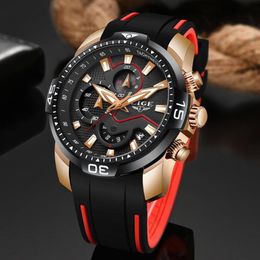 LIGE Mens Watches Top Fashion Business Quartz Watch Mens Rubber Sport Waterproof Clock Relogio Masculino272K