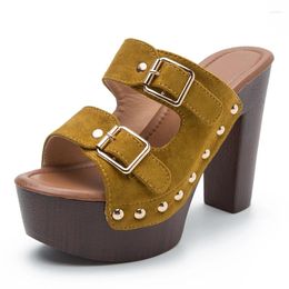 Slippers Outside Women Summer Platform Shoes High Heels Rivet Buckle Sandals Party Woman Pumps Gothic Punk