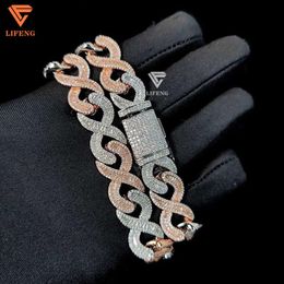 Lifeng Jewellery 15mm Iced Out Vvs Moissanite Cuban Link Chain Necklace Two Tone 925 Silver Diamond Hip Hop Men