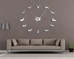 DIY Giant Wall Clock Woodland Deer Modern Antler Wall Clock Acrylic Mirror Effect Animals Home Decorations342h8592228