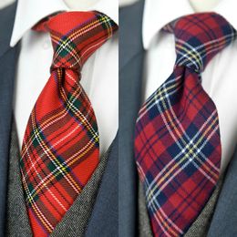 Checked Plaid Scottish Tartan Red Crimson Gray Grey Green Yellow Blue Mens Ties Neckties Suit Gift For Men 240309