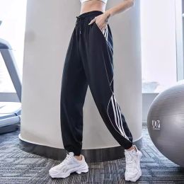 Capris Women Jogging Pants High Waist Tracksuit Sports Pants Gym Running Training Fitness Trouser Casual Loose Side Striped Sweatpants