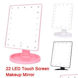 Compact Mirrors 22 Led Touch Sn Makeup Mirror Professional Vanity Lights Health Beauty Adjustable Countertop 180 Rotating Drop Deliver Dh8Ch