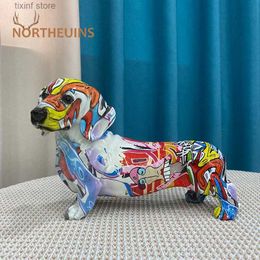 Decorative Objects Figurines NORTHEUINS Resin Dachshund Dog Painted Graffiti Art Figurines for Interior Collection Item Home Living Room Desktop Decor Object T24