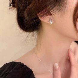 Stud Earrings FFour-Pointed Star Personality Ashion Silver Color Cross Zircon For Women Girl Korean Jewellery