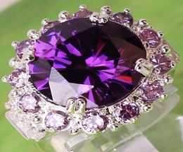 03AR86 Round Cut Purple Sapphire Amethyst Gemstone 18K Platinum Plated Ring Size 9 A0034 Women Jewelry4214673