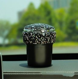 Car Ashtray with Crystal Inlay Fashionable Atmosphere Vehiclemounted Ashtray with LED Light Indicator Stainless Steel Inner Ca3493160