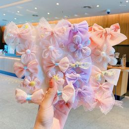 Hair Accessories H132 Korean Fresh Simple Plaid Floral Fabric Bow Duckbill Clip Fashion Beautiful Girl Children Barrettes