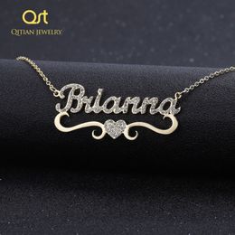 Heart With Personalized Name Necklace & Pendants For Women bling jewelry iced out Initial Choker Custom bling initial necklace Y20279z