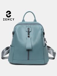 Zency Genuine Leather Womens Backpack School Knapsack Large Capacity Travel Satchel 2024 Designer Shoulder Bag Rucksack 240307