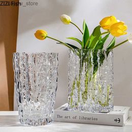 Vases Relief Texture Glass Vase Creative Hydroponic Flower Pot Desk Decoration Artificial Flower Decorative Floral Arrangement Vases L240309