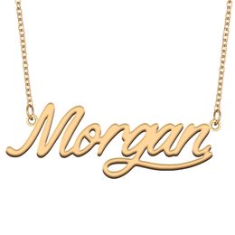 Morgan name necklaces pendant Custom Personalized for women girls children best friends Mothers Gifts 18k gold plated Stainless steel