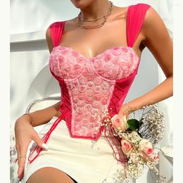 Women's Tanks Sweet Floral Halter Bustier Tops Sexy Lingerie Tank Top Y2k Camis Summer INS Slim Sleeveless Corset Stretch Outfit Vest