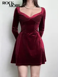 Dress Rockmore Velvet Red Christmas Evening Dresses Women Long Sleeve Square CollarBirthday Party Mini Dress Elegant Wedding Outfits