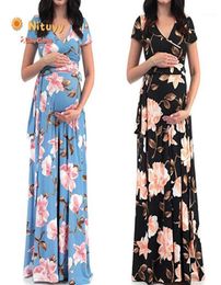 2020 Summer New Plus Size Maternity Dresses Clothes For Pregnant Women Short Sleeve V Neck Pregnancy Floral Print19628418
