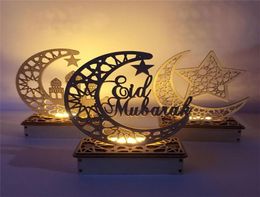 Ramadan Eid Mubarak Decorations for Home Moon LED Candles Light Wooden Plaque Hanging decors Islam Muslim Event Party Supplies7728045